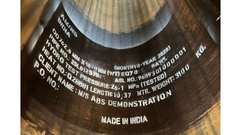 AM/NS India’s Hazira Facility Produces ABS-Certified EQ70 Welded Pipes, Marking a Key Step for Offshore Manufacturing